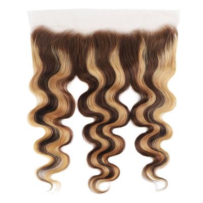 China Free Samples P4/27# Soft Peruvian Virgin Hair Body Wave HD Swiss Lace Cuticle Aligned 13*4 Transparent Lace Headband for sale