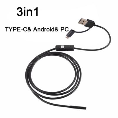 China Wire Style: Soft Wire 7mm 3 in 1 Type C USB 640*480 2M Soft Line Android Industrial Endoscope Camera Borescope IP67 Waterproof USB Endoscope for sale