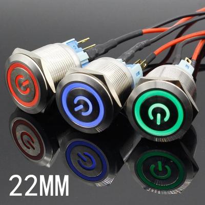 China 22mm Stainless Steel Metal Lamp LED Light Horn Power Push Button Switch Car Engine Start PC 5V 12V 24V Waterproof Locking Auto Switch for sale