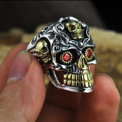 China S925 Skull Marcasite S925 Retro Bossy European Punk Men's Open Ring Personality Environmental Friendly Silver for sale