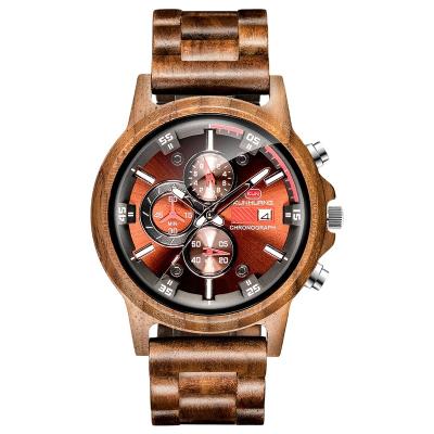 China Day/Date 2021 Wooden Explosions Watches Men's Multifunctional Sports Wooden Watches Fashion Explosions Wooden Watches for sale