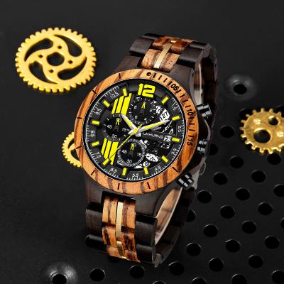 China 2021 New Day/Date Steel Wood Watch Set Men's Fashion Retro Wrist Watch Multifunctional Shi Ying Watch Men for sale