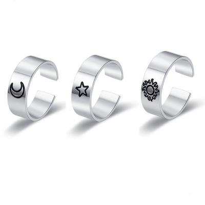 China Wholesale Fashion Adjustable Smooth Flat C-shaped Sun Moon Star Ring Opening Rings Men Women Jewelry CLASSIC For Gift for sale