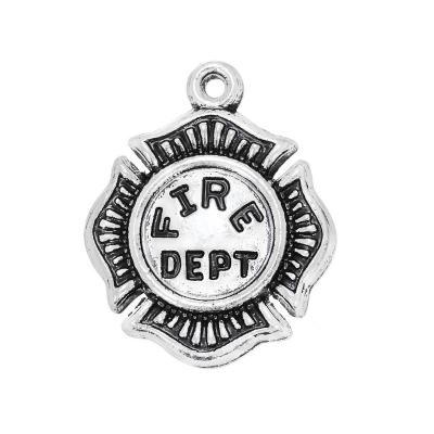 China Zinc Alloy Metal Fire Department Rescue Office / Badge Best Career Charms Antique Silver Plated Firefighter Gift Pendant Jewelry Making DIY for sale