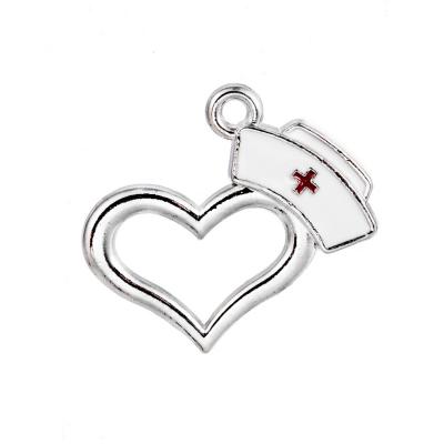 China CLASSIC Bulk Zinc Alloy Metal Rhodium Plated Enamel Heart Shape Nurse Charms Medical RN Hat Nursing Pendant Gift for sale