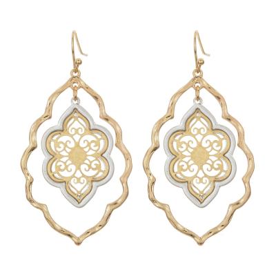 China FASHIONABLE hot sale cheap gold plating flower filigree earrings for women dangling jewelry mother's day gift for sale