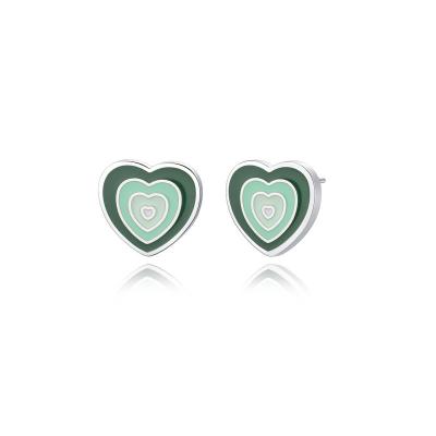 China TRENDY 4 Colors Stainless Steel Gradient Enamel Heart Cartoon Charm Earrings Stud Multilevel Simple Jewelry Valentine's Day Gift for sale