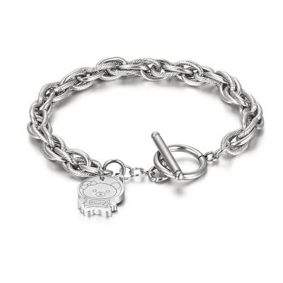 China CLASSIC European and American hip-hop cute bear charms OT link chain bracelet buckle ladies bracelet stainless steel braided jewelry for sale