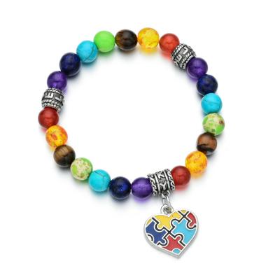 China CLASSIC Healing 8mm Autistic Beads 7 Piece Puzzle Chakra Bracelet 7 Piece Puzzle Autism Awareness Jewelry Elastic Bracelets Women for sale