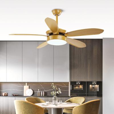 China Smart Modern 52 Inch Simple Modern Natural Wood Leaf Decoration LED Ceiling Fan Light for sale