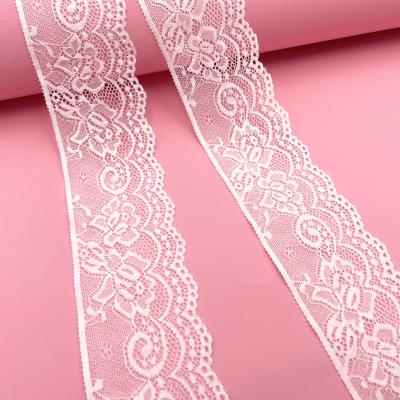 China 2022 New Design Factory Price Flower Spandex Viable Milk 6.5cm Nylon Stretch Lace Trim Silk Fabric For Clothing for sale