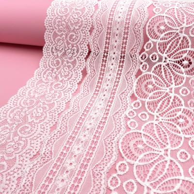 China New Design Flower Factory Design Elastic Nylon Spandex Bar 10cm White Stretch Lace Trim Fabric For Clothing for sale