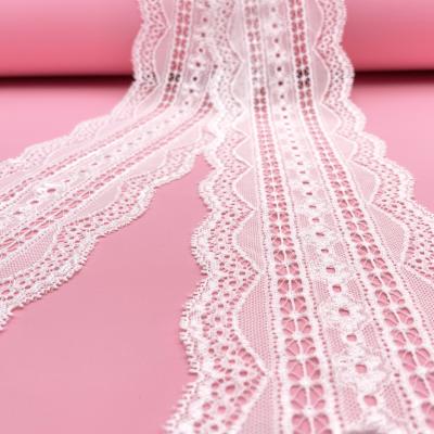 China 2022 New Design Viable Wholesale Price Spandex Flower 10cm White Nylon Stretch Lace Trim Fabric For Clothing for sale