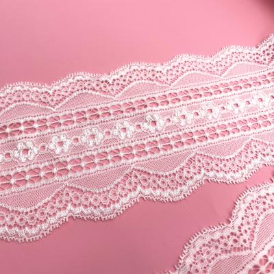 China 2022 New Design Wholesale Price Elastic Spandex Flower 10cm White Nylon Stretch Lace Trim Fabric For Clothing for sale