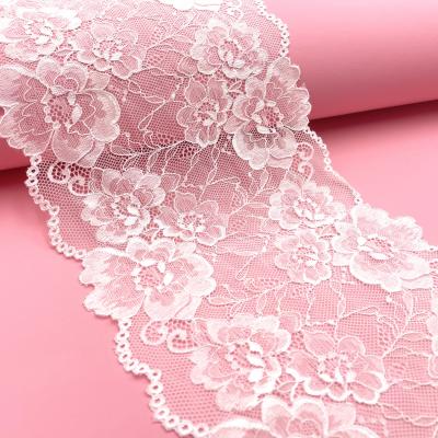 China Flower Elastic Spandex Factory Price Nylon Elastic Mesh Lace Trim 18cm White Stretch Lace For Clothing Bra Dress Underwear for sale