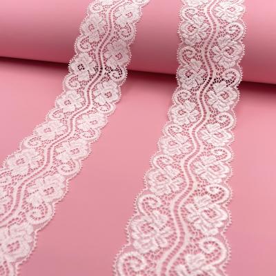 China Wholesale Price Wedding Bridal Spandex Flower Elastic New Product Bar Stretch Trim Lace Fabric 6.5cm Nylon White For Women for sale