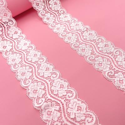 China New Product Wholesale Price Flower Elastic Spandex Nylon White 6.5cm Bar Stretch Trim Lace Fabric For Women for sale