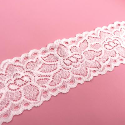 China Wholesale New Product Elastic Flower Spandex Bar Stretch Trim Lace Fabric 6.5cm Nylon Bridal Wedding Bridal For Women for sale