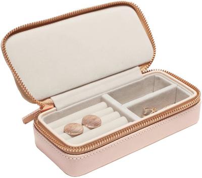 China Viable Custom Logo Pu Leather Small Travel Jewelry Organizer Box Portable Jewelery Storage Case For Ring Earring Necklace for sale