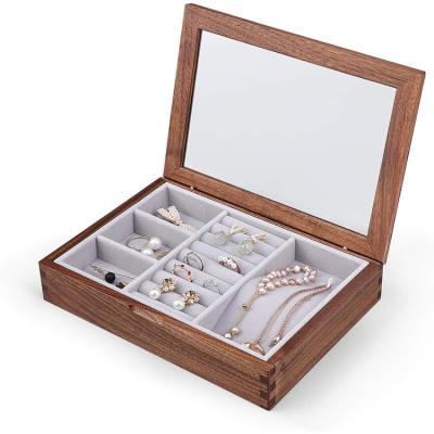 China Viable Modern Style Wooden Jewelry Box with Clear Lid for Necklaces Rings Earrings Bracelets Storage Box for sale