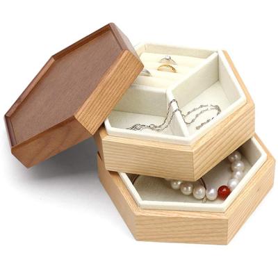 China Sustainable Luxury Wooden Jewelry Box Two Layers Solid Wood for Necklaces Earrings Bracelets Storage with Lid for sale