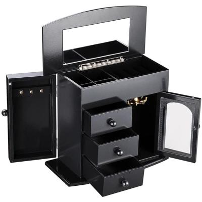 China Viable Wholesale Luxury Jewelry Box Wooden Jewelry Storage Box Organizer With Mirror for sale