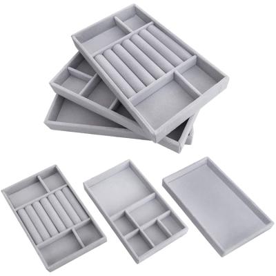 China Low Price Velvet Viable Jewelry Custom Tray Store Three Layers Gray Color For Commercial Jewelry Display for sale