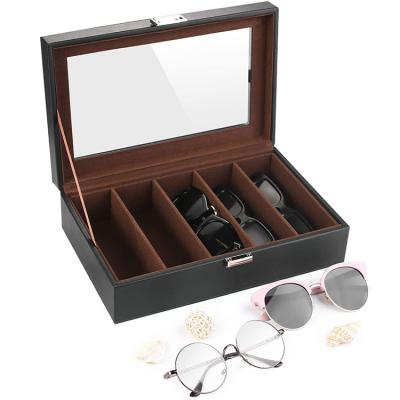 China 5 Slots Elegant Viable PU Leather Velvet Sunglasses Glass Storage Box For Glass Display for sale