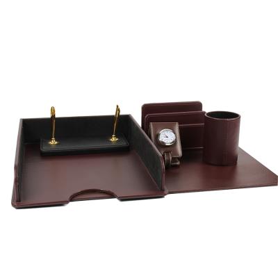 China Custom Viable PU Leather Stationary Office Logo Promotion Luxury Desk Accessories Set for sale