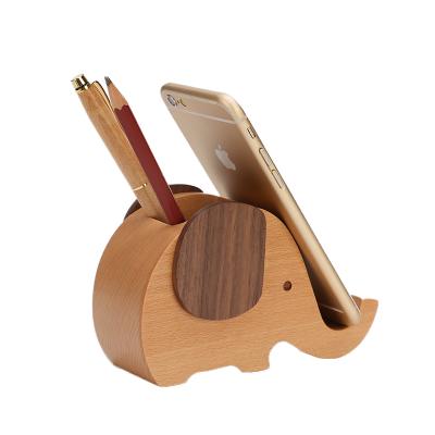 China Sustainable Wood Pen Holder Phone Stand Storage Case MDF Pen Holder Desktop Wood Elephant for sale