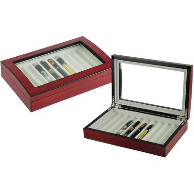 China Viable Gift Boxes Wholesale Luxury Wooden Gift Box 10 Slots Pen Storage Box Organizer with Clear Lid for sale