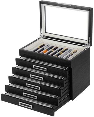 China Sustainable Wooden Pen Storage Box with 5 Drawer Wooden Pen Storage Box and Wooden Pen Case for sale