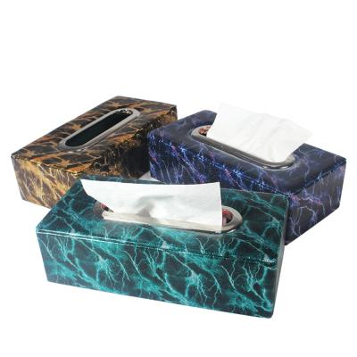 China 2021 New Product Viable Luxury PU Tissue Box Leather Organizer For Car Bedroom Home Decoration for sale