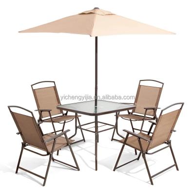 China Portable Custom Color 6 Piece Folding Patio Garden Chairs Set With Umbrella for sale