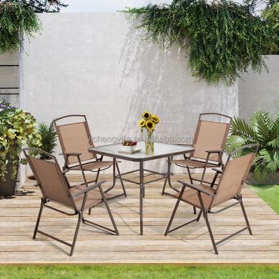 China Portable Outdoor Dining Furniture With Square Glass Table Top For Bistros for sale