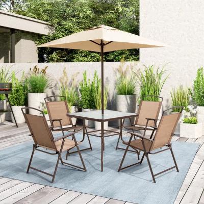 China Portable Square Tempered Glass Top Dining Table and 4 Folding Chairs Furniture Set for sale