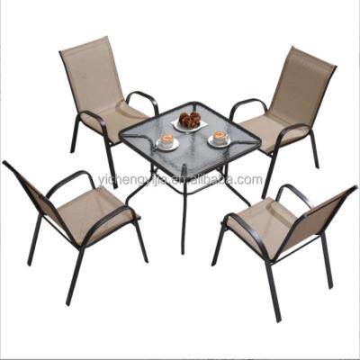 China Portable Outdoor Stackable Youth Patio Dining Table Furniture Set And 6 Chairs Tea Set for sale