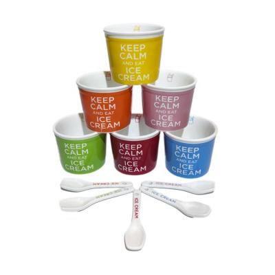 China Sustainable 8OZ COFFEE MUG SPOON SET SPOON ICE CREAM BOWL LOGO STONEWARE ICE CREAM ICE CREAM CERAMIC TABLEWARE CUSTOMIZED MUG SET WITH SPOON for sale