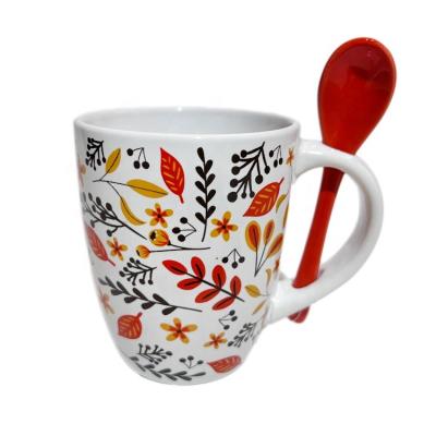 China Sustainable COFFEE MUG 13OZ SPOON SET SPOON TEA CUP CERAMIC DISH CUSTOMIZED COFFEE MUG LOGO STONEWARE MUG WITH SPOON for sale