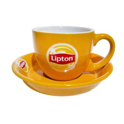 China LIPTON 200CC COFFEE CUP SAUCER SET SUSTAINABLE CERAMIC SOLID COLOR TABLEWARE CUSTOMIZED CERAMIC TEA CUP STONEWARE CUP AND SAUCER for sale