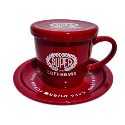 China 200CC COFFEE CUP SUSTAINABLE CERAMIC SAUCER SET WITH CERAMIC LID SOLID COLOR CUSTOMIZED TABLEWARE TEA CUP CERAMIC STONEWARE CUP AND SAUCER for sale