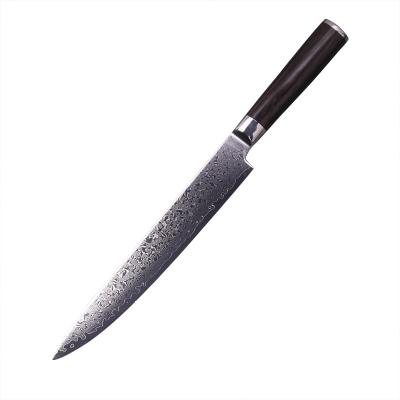 China Amazon Sustainable Success Ebony Wood Handle VG-10 Damascus 10 Inch Filleting Knife Slicing Knife for sale