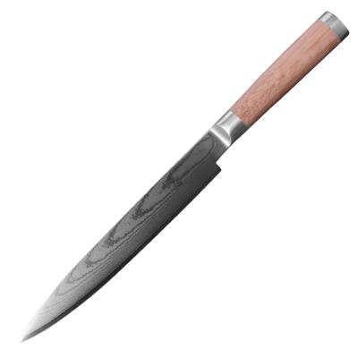 China Viable High Quality VG-10 67 Layers 8 Inch Damascus Stainless Steel Bamboo Carving Knife Slicing Knife for sale