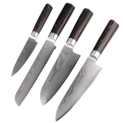 China Customized Viable Logo 4pcs Damascus Ebony Wood Handle Kitchen Knife Set for sale