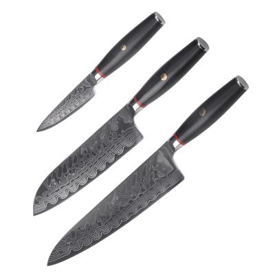 China Sustainable High Quality 3pcs Damascus Stainless Steel Knife Set Kitchen Knife Set for sale