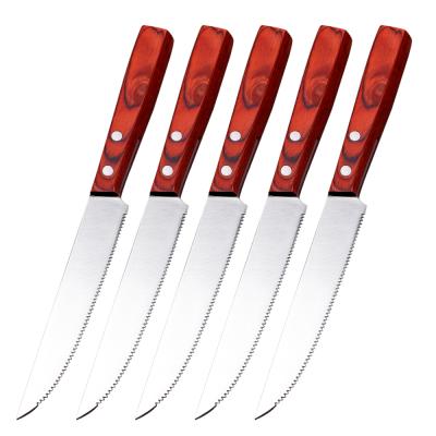 China Sustainable Hot Selling 5 Inch 5PCS Pakka Wood Handle Stainless Steel Steak Knives Serrated Steak Knife Set With Gift Box for sale