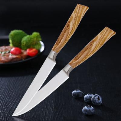 China Viable Custom Pack 5 6 PCS Stainless Steel German Steak Knives Inch Olive Wood Serrated Steak Knife Set for sale