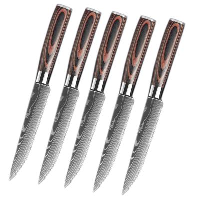 China Custom Size Viable 5 Inch Pakka Wood Stainless Steel German Steak Knives Serrated Steak Knife Set for sale