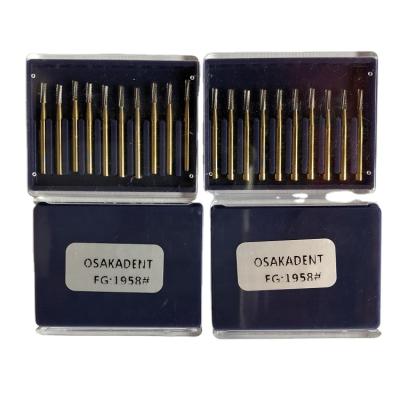 China Metal Box Packing FG Titanium Carbide Gold Burs / Crown Cutting Burs for sale