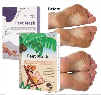 China Moisturzing MELAO Natural Organic Wholesale Lavender Foot Mask Moisturizing Exfoliating Dry Skin Socks Peel Foot Mask Private Label for sale